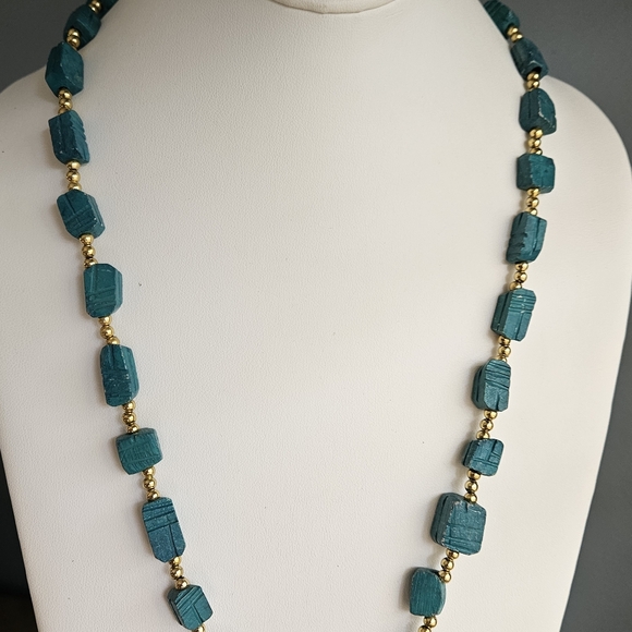 Vintage Scarab Necklace Egyptian Revival Beaded Blue Beetle Glazed Ceramic 28-in - Picture 7 of 13